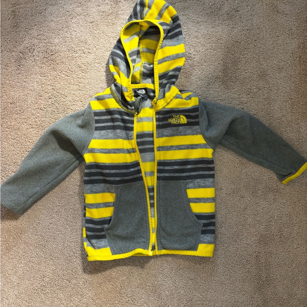 The North Face Yellow and Gray Striped Hoodie